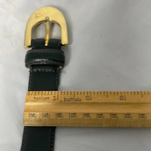 VINTAGE 90’s Liz Claiborne Fern Green Genuine Leather Belt Rubbed Gold Buckle M - Picture 10 of 11